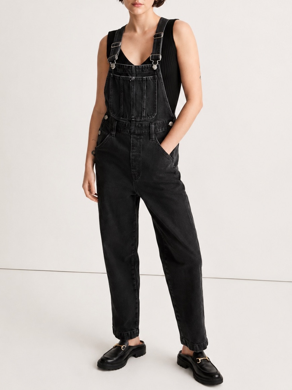Madewell Straight Leg Denim Overalls Lunar Wash Black Rigid Cotton S